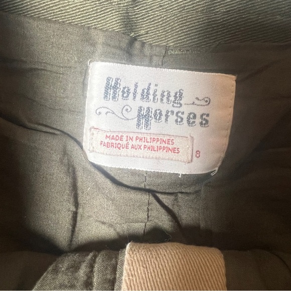 Holding Horses Cotton Army Green Canvas Colorblock Utility Mini Skirt, Size 8 - Picture 5 of 7